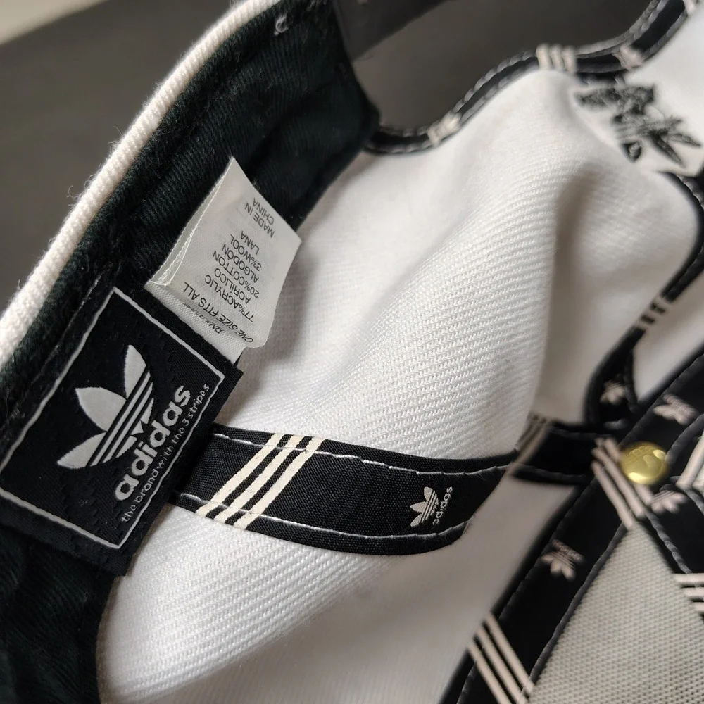 Adidas Hat Cap Snapback White Black Trefoil Spellout Logo Flat Brim Adjustable